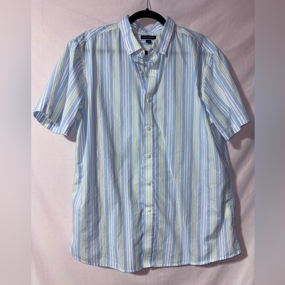 Club Room Men's Light Blue Striped Shirt